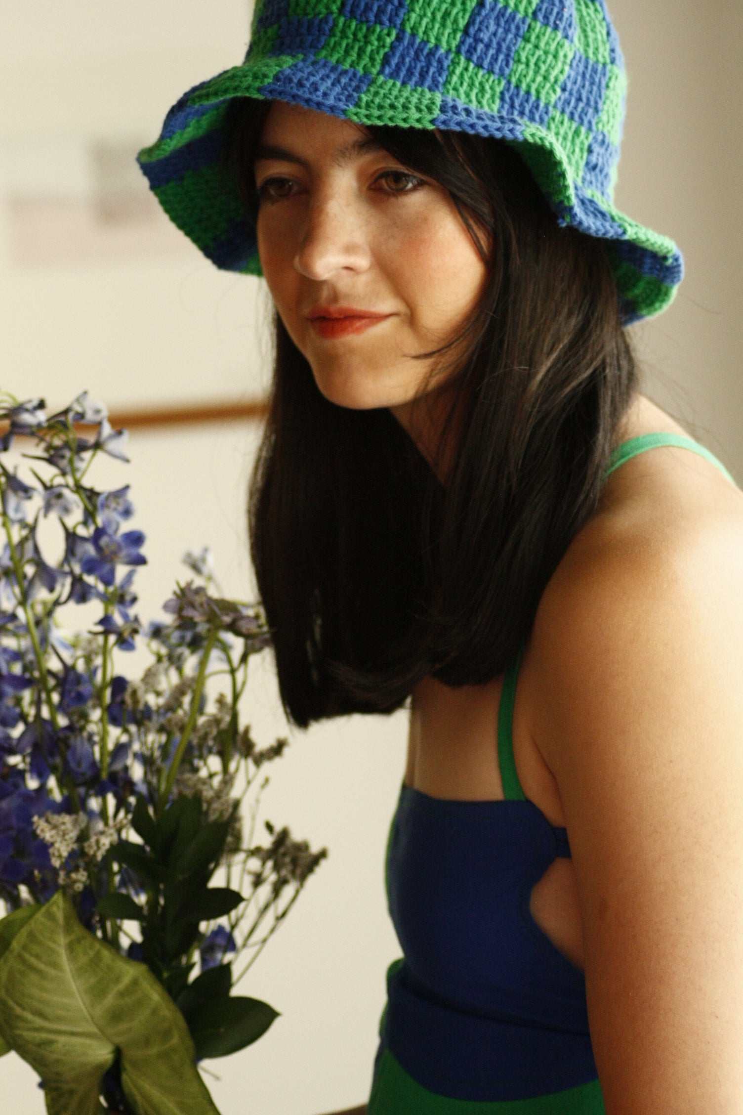 Green & Blue Checkered Hat