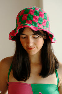 Fuchsia & Green Checkered Hat