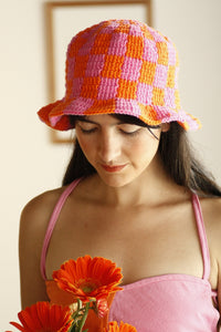Orange & Pink Checkered Hat