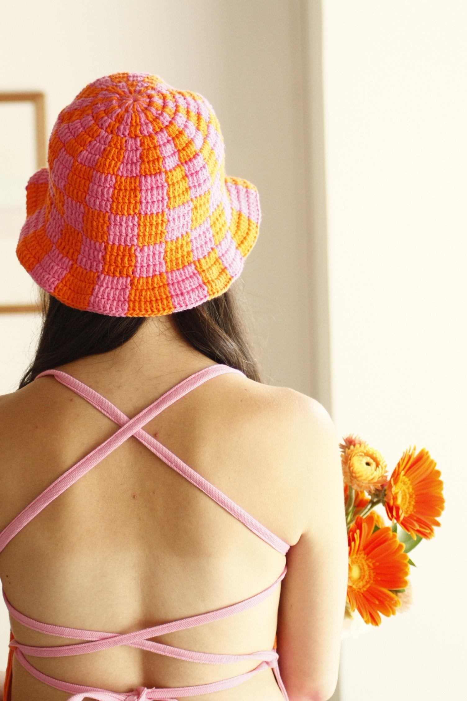 Orange & Pink Checkered Hat